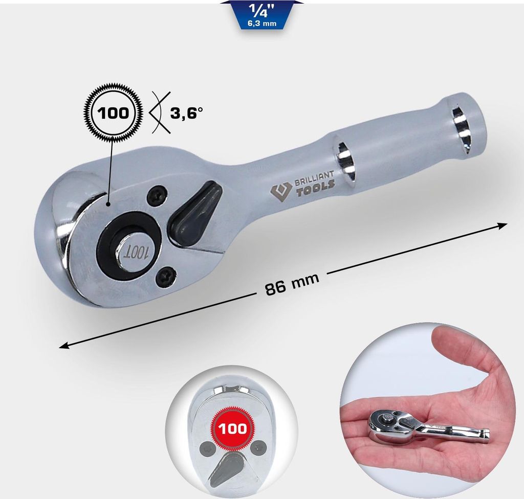 BRILLIANT TOOLS 1/4" mini cricchetto reversibile con Immagine del prodotto 