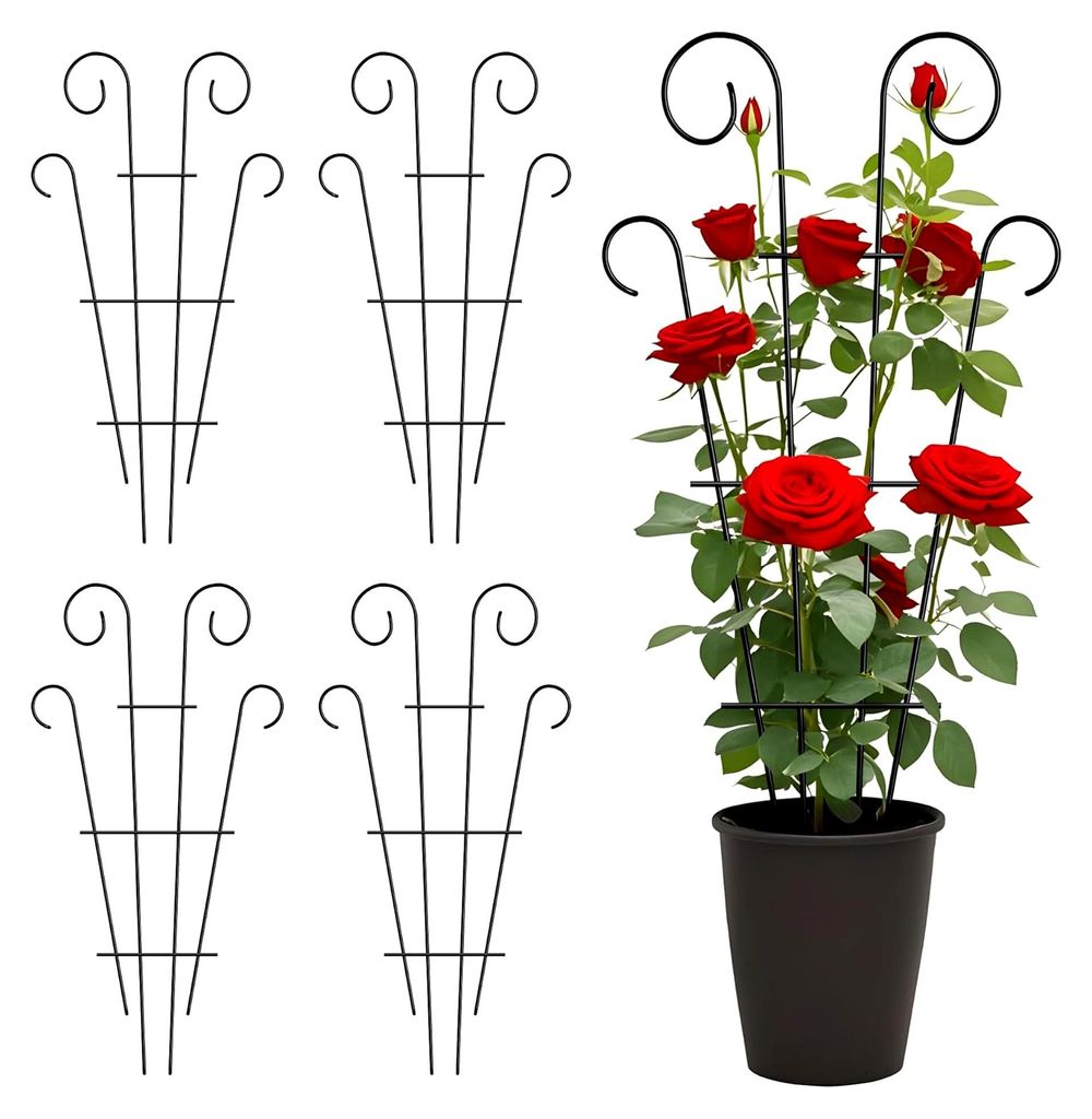 4er-Set 81 cm/32 Zoll Innenpflanzenspalier für kletternde Topfpflanzen, Metall-Gartenspalier für Zimmerpflanzen, Blumen, Weinreben, Efeu Wellenfo...