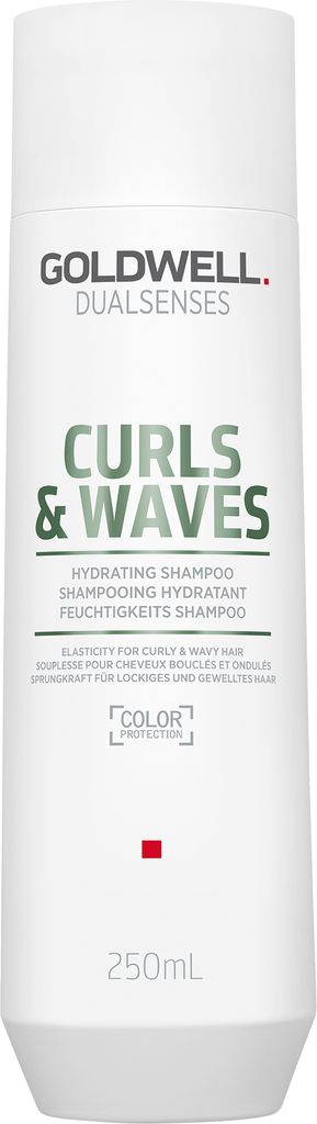 A white bottle of Goldwell Dualsenses Curls & Waves Hydrating Shampoo.
