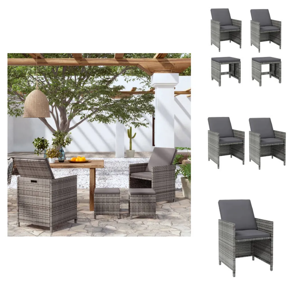 Mobilier de jardin 4 places en polyrotin gris résistant aux intempéries