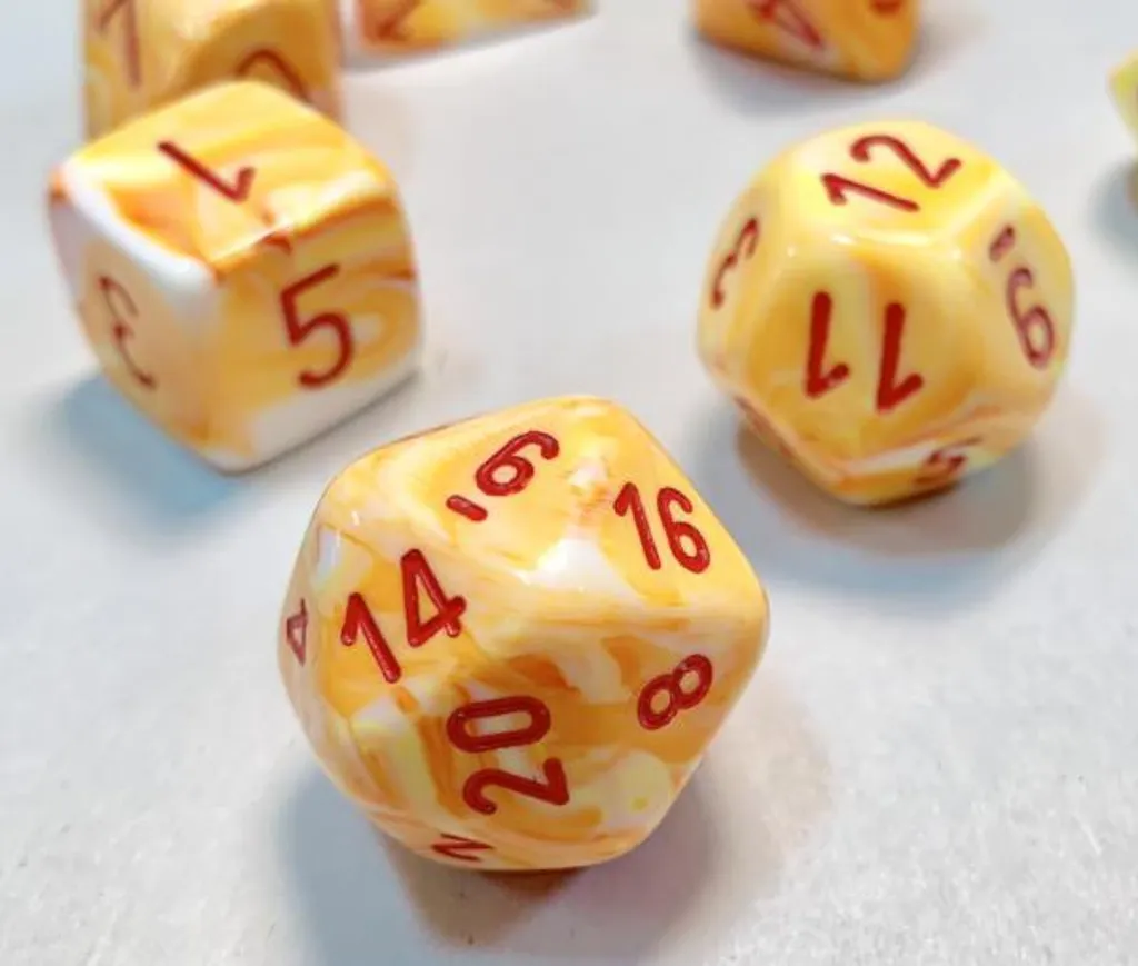 Chessex Festive Sunburst : Set 7 dés JDR polyédriques rouge et jaune