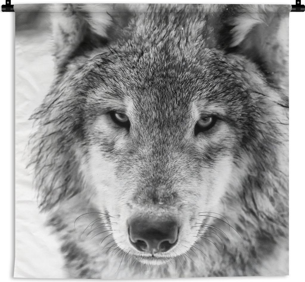 MuchoWow Wandteppich Wandbehang Tierprofil Wolf in schwarz und weiß 90x90 cm Tapisserie Dekoration Wandtuch - Wandaufhänger
