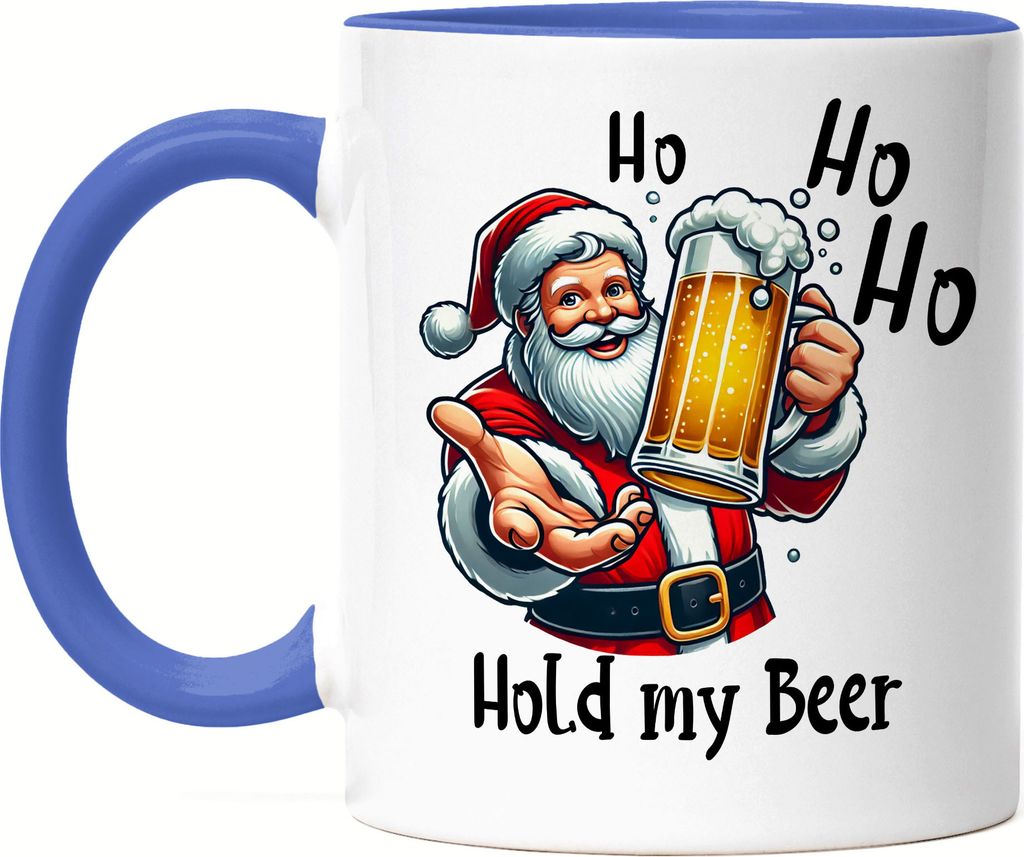 Ho Ho Hold My Beer Tasse Blau Lustig Weihnachten Bier Biertrinker