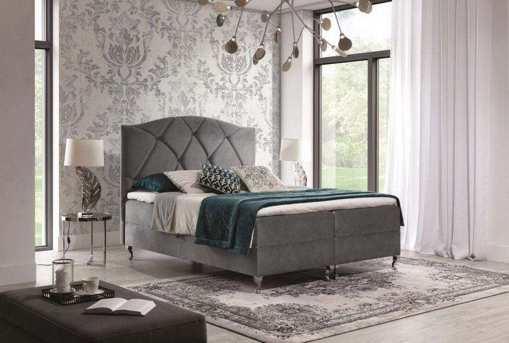 Kontinentales Bett 180x200 BENITA - grau + GRATIS Matratzenauflage