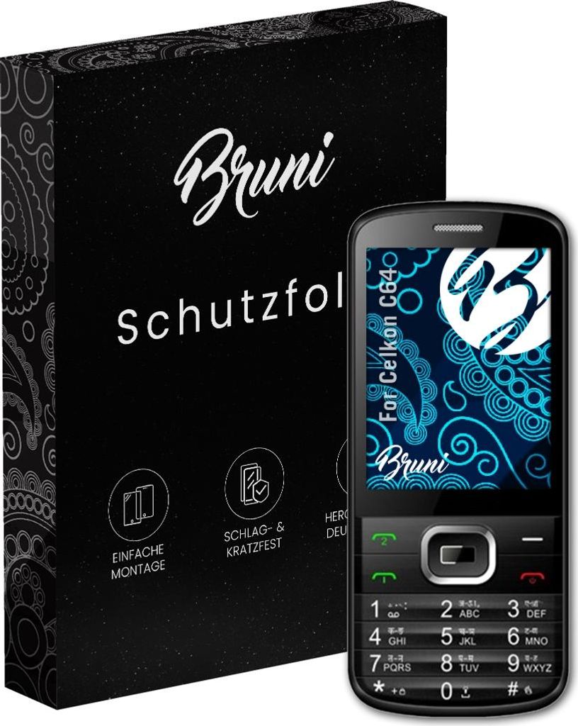 Bruni Basics-Clear 2x Schutzfolie kompatibel mit Celkon C64 Folie