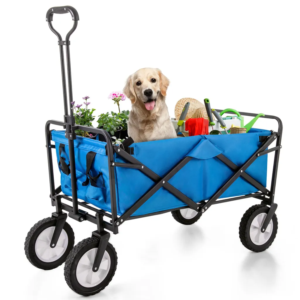 Chariot de jardin pliable AIORBER bleu tout-terrain avec charge 100kg