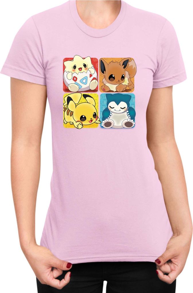 Damen T-Shirt Japan Manga Anime Comics Pokemon 017, Lady 2XL / Hellrosa