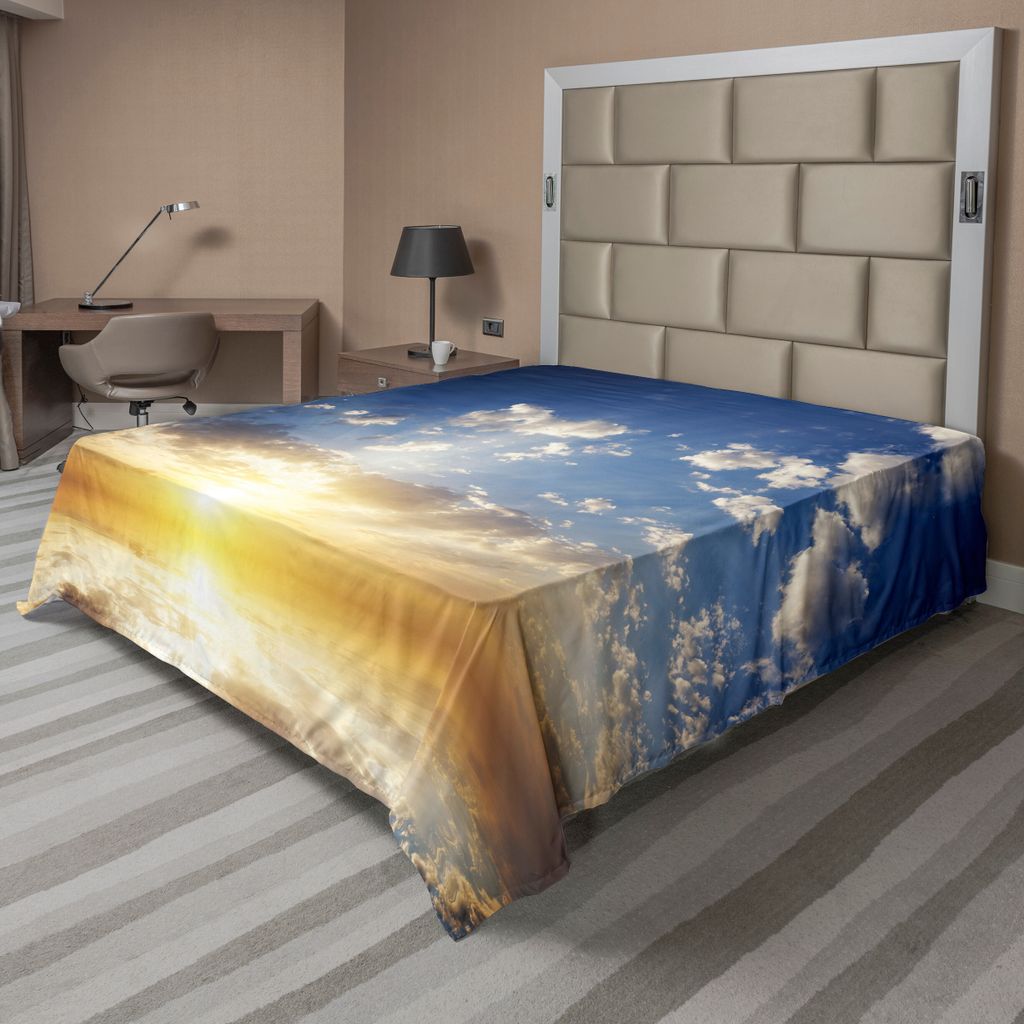 ABAKUHAUS Mystiker Bettlaken, Sonnenuntergang Reflexion Der Seeansicht Mit Sun Rays Vivid Im Horizont Bild, weiches bequemes oberes Bettlaken für ...