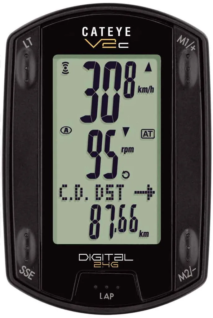 Ordinateur de Bord Vélo Cateye V2C Noir - Double Mesure Vitesse et Cadence