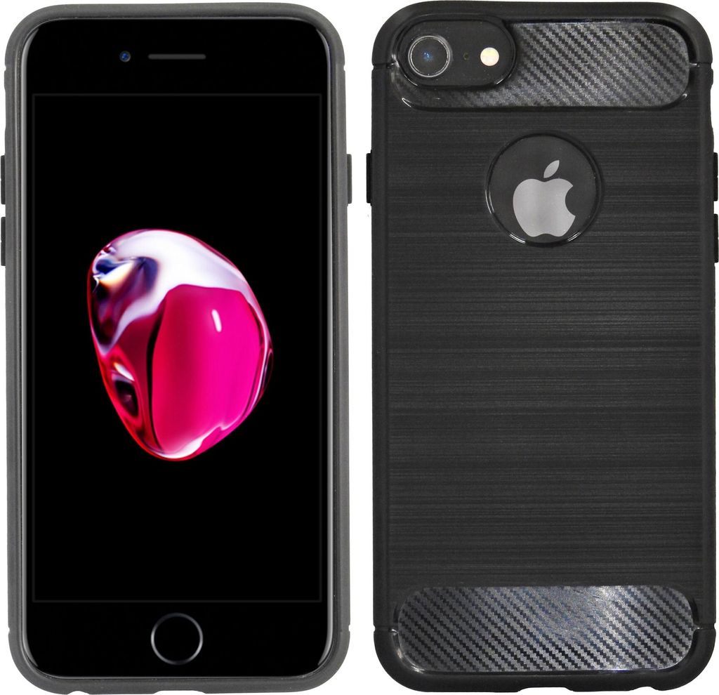 cofi1453 Silikon Hülle Carbon kompatibel mit iPhone 7 TPU Case Soft Handyhülle Cover Schutzhülle Schwarz