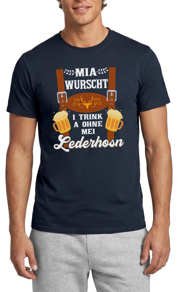 Spreadshirt Trachtenshirt Mia Wurscht I Trink Ohne Mei Lederhosn Männer T-Shirt, S, Navy