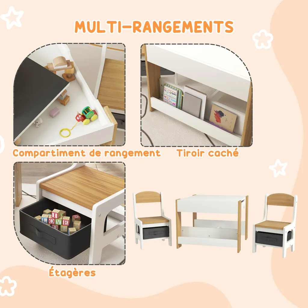 Solution Rangement Chambre Enfant : Table avec Plateau Tableau et Chaises - 6