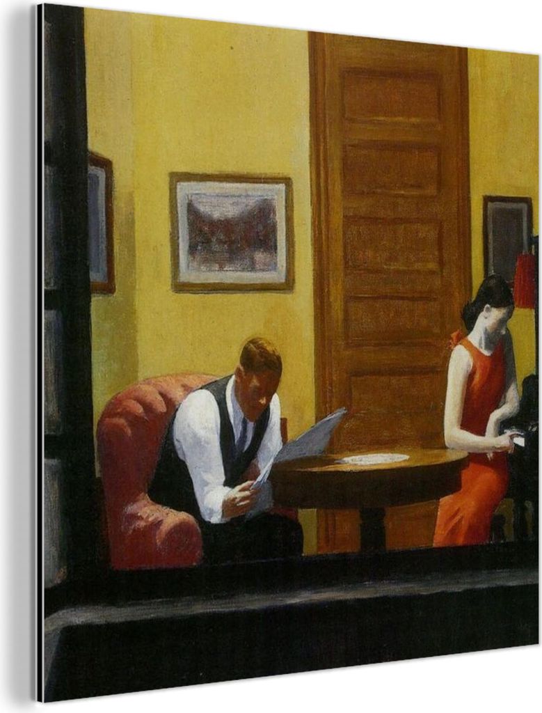 MuchoWow Wanddekoration Metall Metallbild Wandkunst 20x20 cm Zimmer in New York - Edward Hopper MuchoWow Aluminium Gemälde - Alu Dibond Bilder