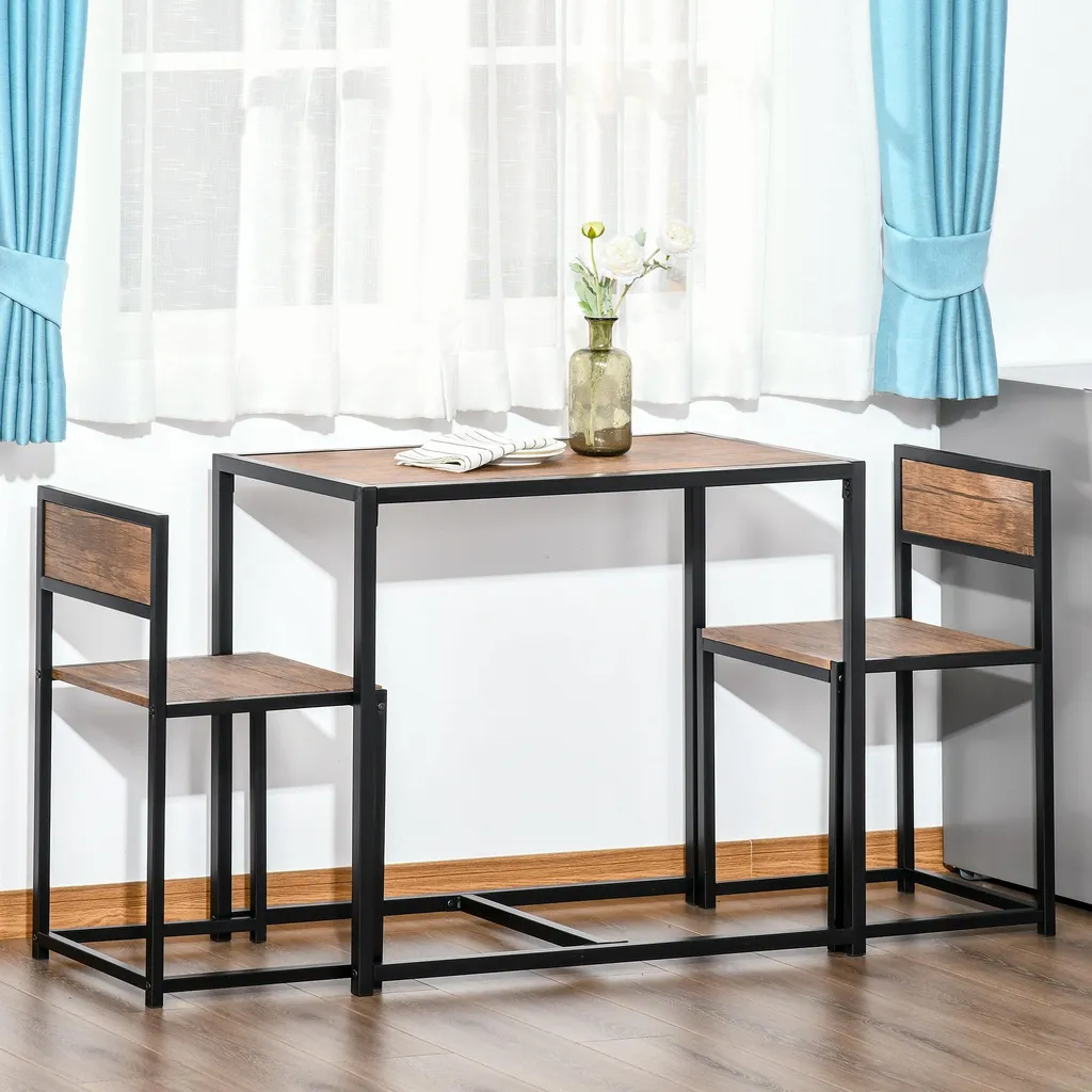 Ensemble Table et Chaises 90x47 cm en MDF et Structure Métallique Noire