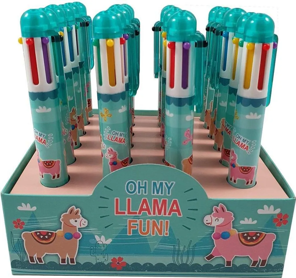Lot de 24 stylos multicolores rétractables motif Lama pour la papeterie