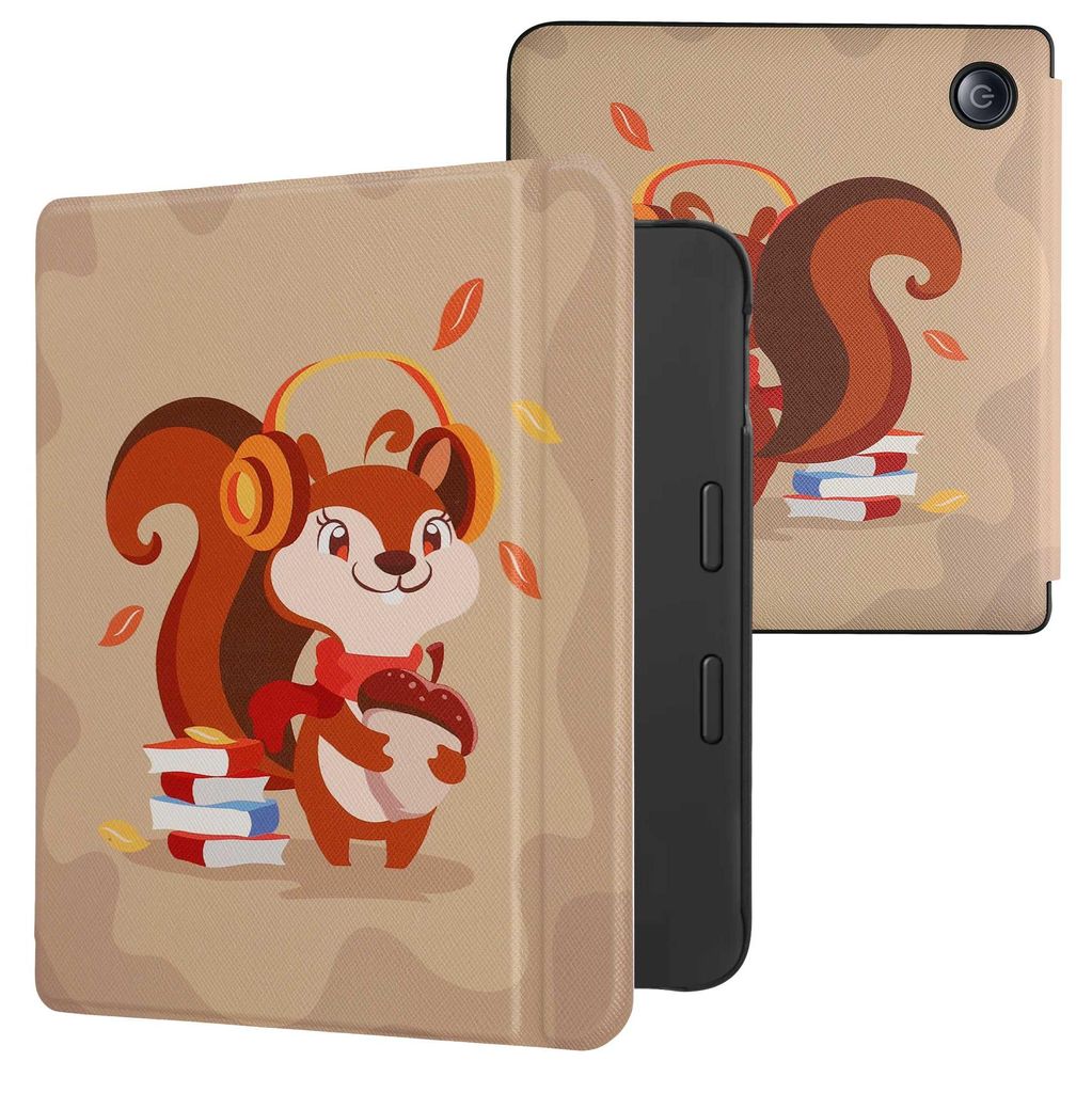 kwmobile Schutzhülle für Tolino Vision 6 Hülle - eReader Flip Case mit Auto Sleep Funktion - Süßes Eichhörnchen mit Braun Rot Beige