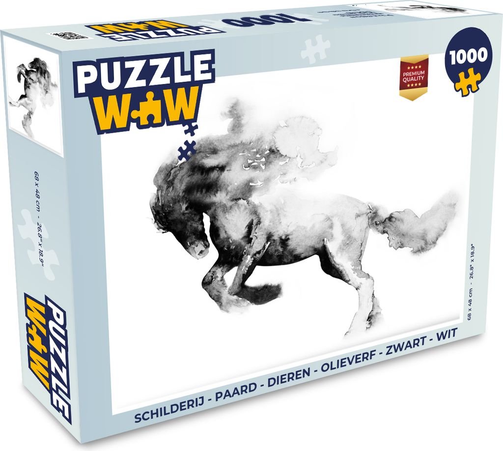 MuchoWow Puzzle 1000 Teile Gemälde - Pferd - Tiere - Ölfarbe - Schwarz - Weiß - Erwachsene - Rätsel