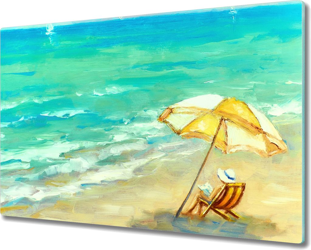 Coloray Kochplattenabdeckung Herdabdeckplatte 80x52 cm Hackbrett Schneidebrett Küchenbrett - Sonnenschirm Meereswellen