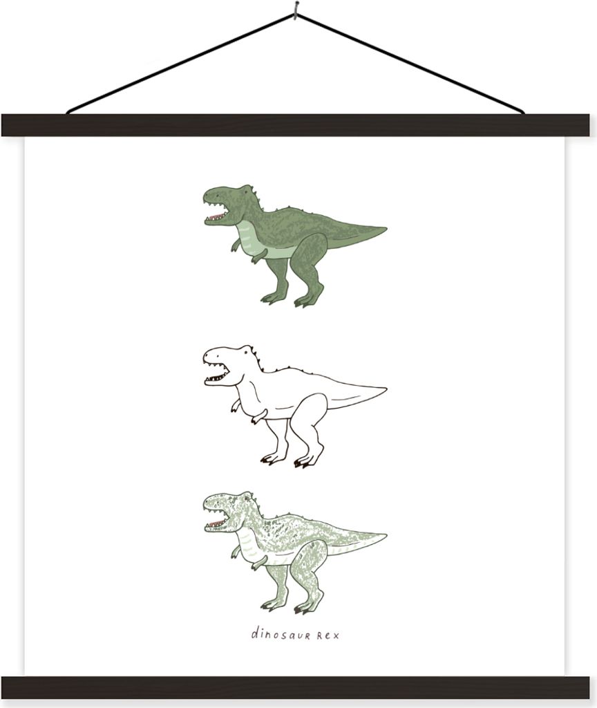 MuchoWow Textilposter Kinderzimmer - Farben - Dinosaurier - Junge - Mädchen - Kinder 60x60 cm mit schwarzem Rahmen - Posteraufhänger