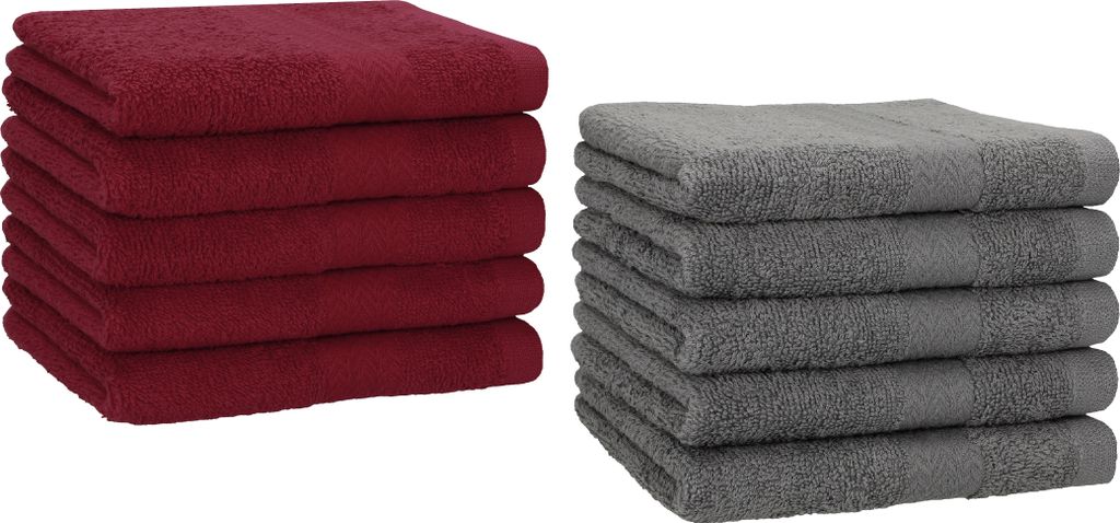 Betz 10 Stück Gästetücher 30x50 cm PREMIUM 100% Baumwolle Set Farbe: dunkelrot und anthrazit