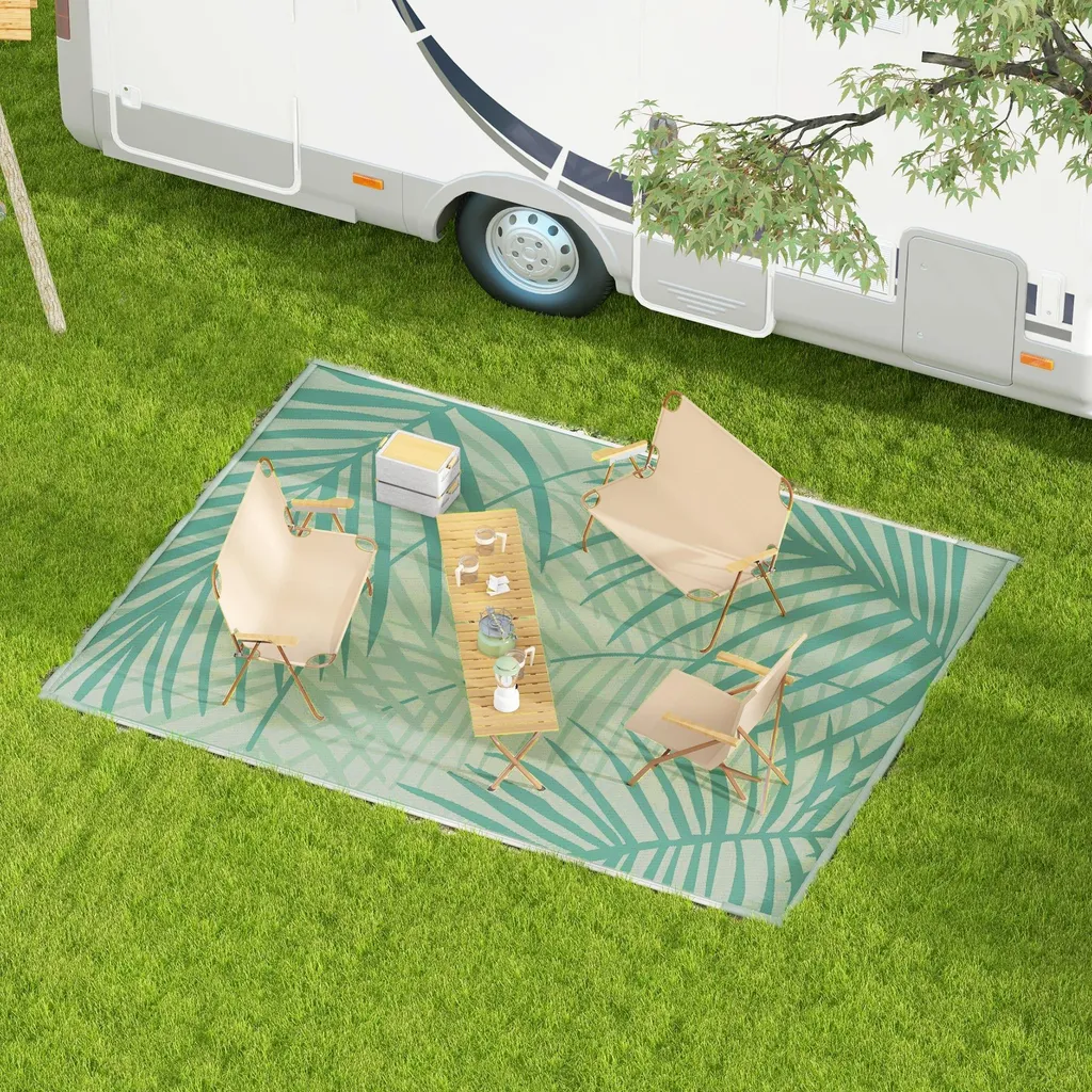 Tapis d'extérieur imperméable 365x274 cm pour terrasse et camping vert