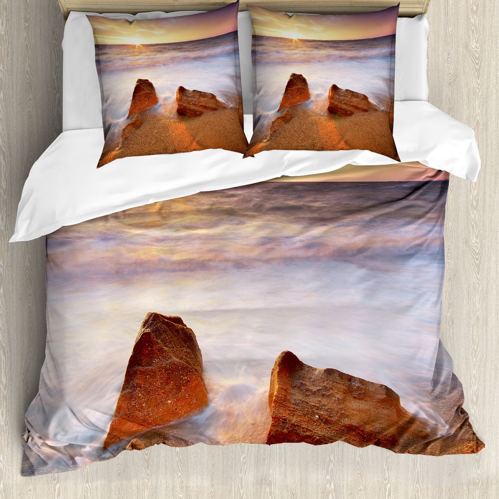 ABAKUHAUS Strand Bettbezug, Hawaiian Sea Himmel Natur, Milbensicher Allergiker geeignet mit Kissenbezügen, 155 cm x 220 cm - 80 x 80 cm, Cremeweiß