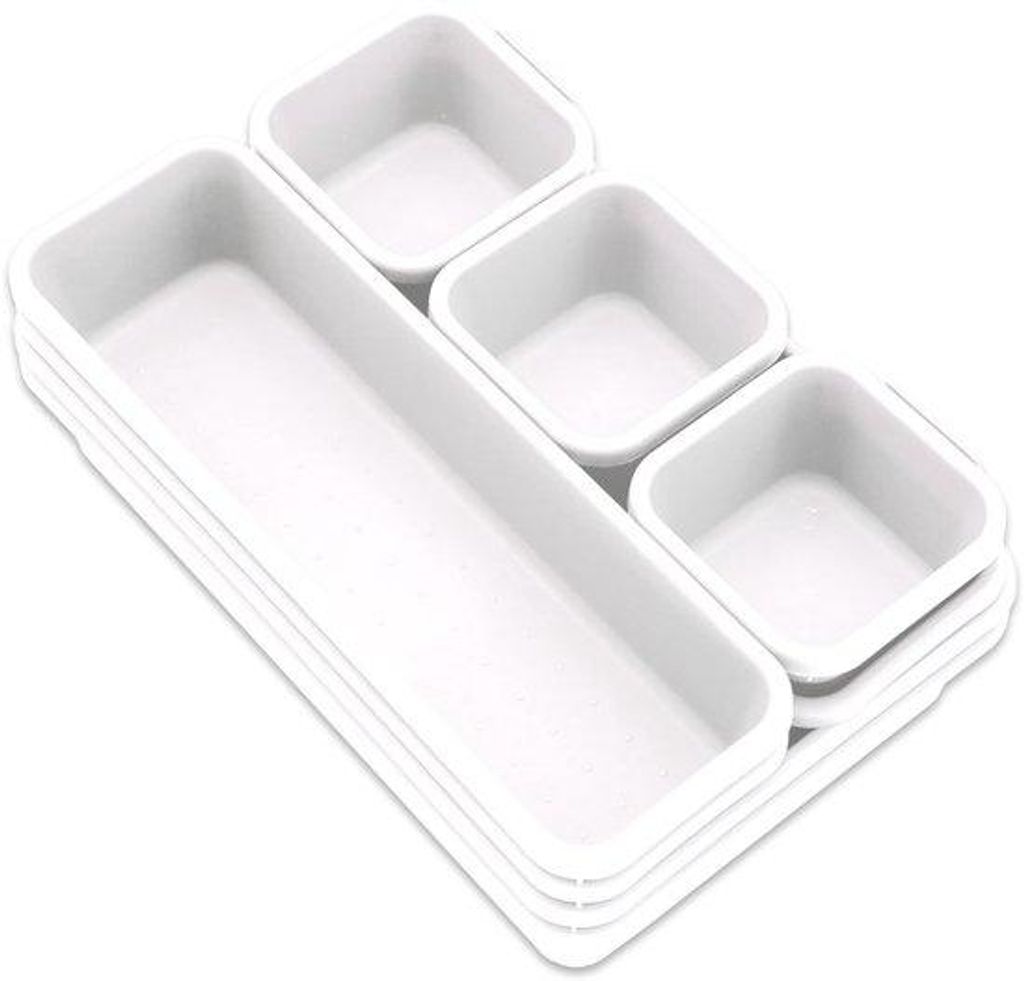 Weißes 8-teiliges Ladesortiersystem aus Kunststoff für Küche, Büro, Schmuck, Make-up, Organisation