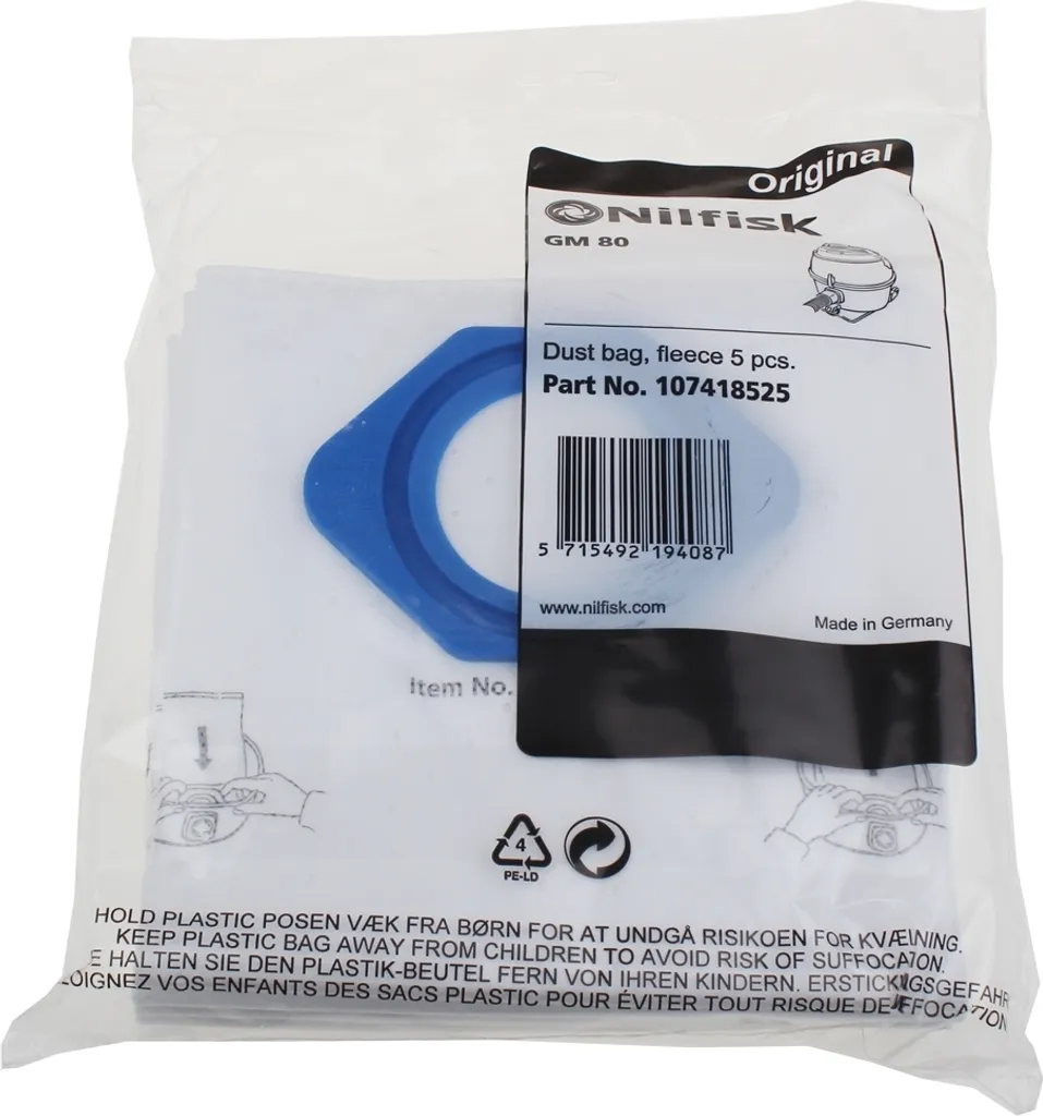 Sacchetti Nilfisk 107418525 Fleece GM80/90 - Kit 5 Filtri Professionali
