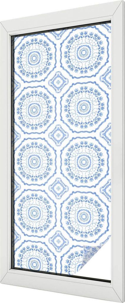 Buntglas Fensterfolie – 116x50 cm – Stained-Glass Design – blickdichte dekorative Sichtschutzfolie – selbstklebend, UV-Schutz – Blumensch...