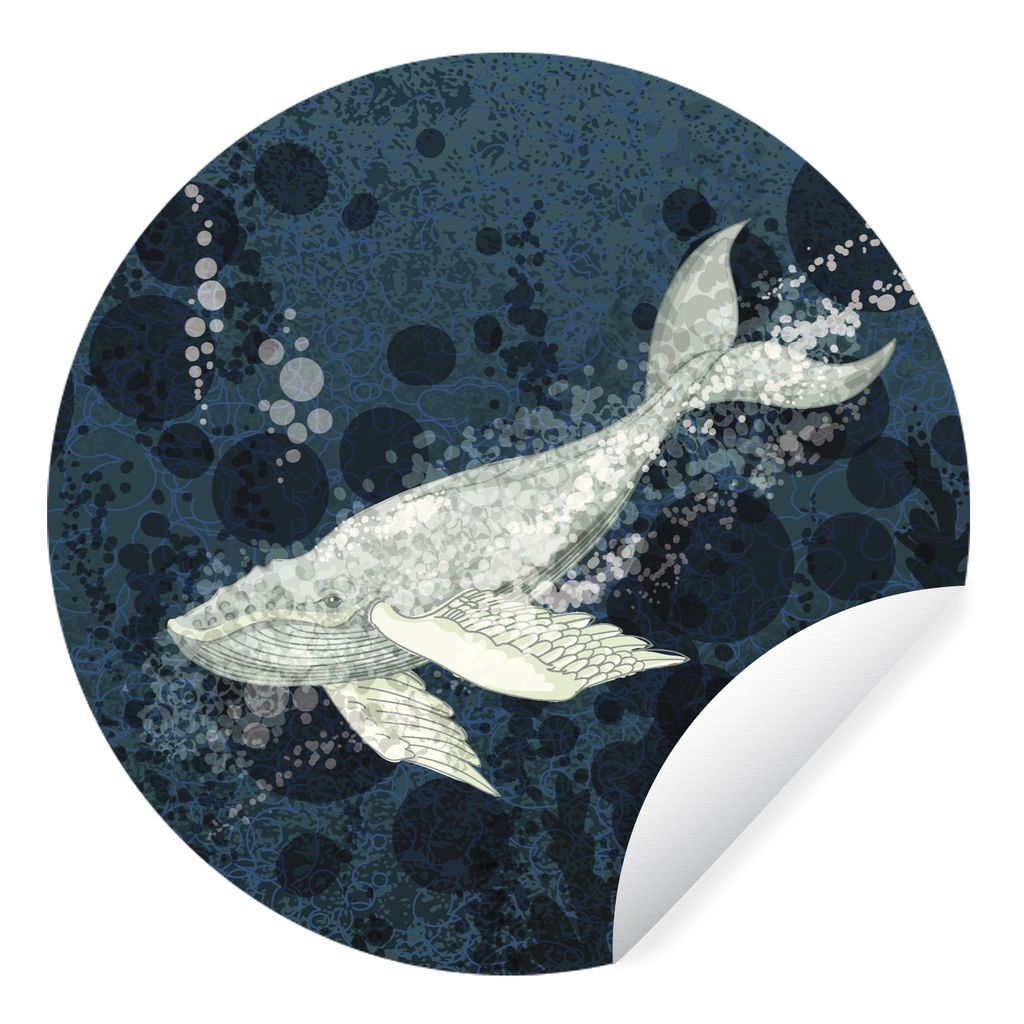MuchoWow Runde Wandtattoo - Wandsticker Tapete Aufkleber Illustration eines Wals im Wasser Ø 30 cm Selbstklebend und Repositionierbar - Wandaufk...