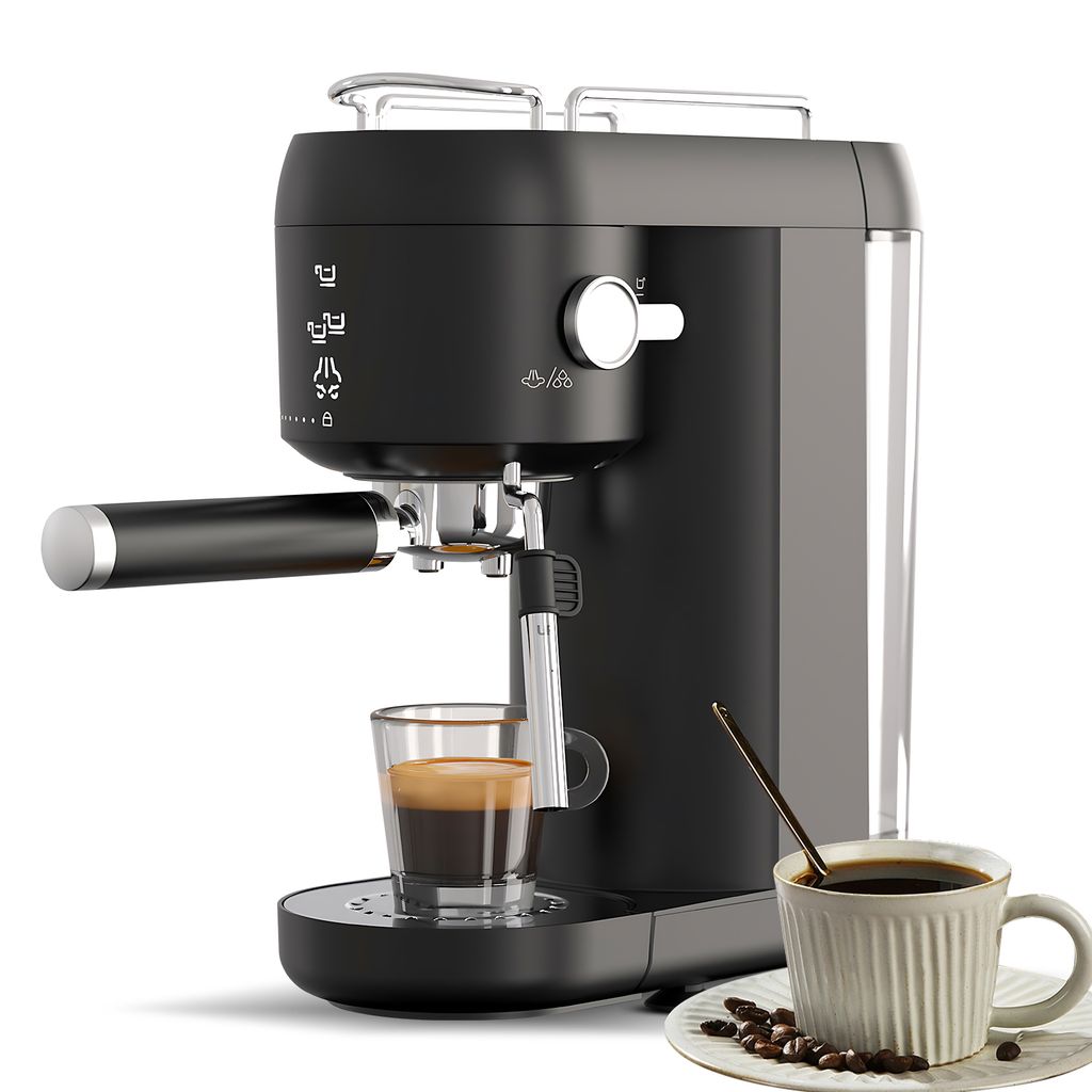 Elektrische Kaffeemaschine mit automatischem Milchaufschaeumsystem, 1400 W, 20 Bar, Mini-Kaffeemaschine mit Siebtraeger, Filterkorb fuer Einzel- un...