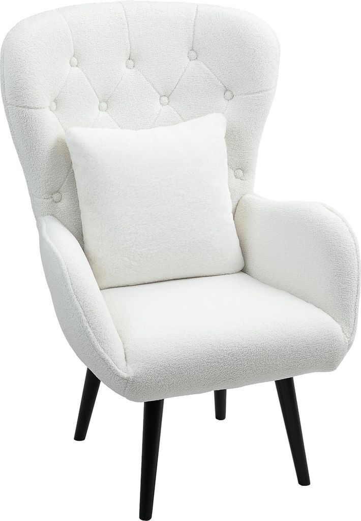 Fortuna Lai Sessel Loungesessel mit Lendenkissen, Geplosterter Teddy Sessel mit Holzbeine, Diamanttufting-Rücken, Relaxsessel für Wohnzimmer, Sch...