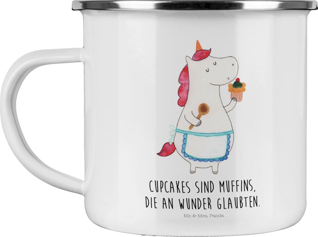 Mr. & Mrs. Panda Emaille Becher Einhorn Küche - Weiß - Geschenk, Unicorn, Torte, Muffin, Teetasse, Einhörner, Motivation, Kuchen, emaillebecher,...