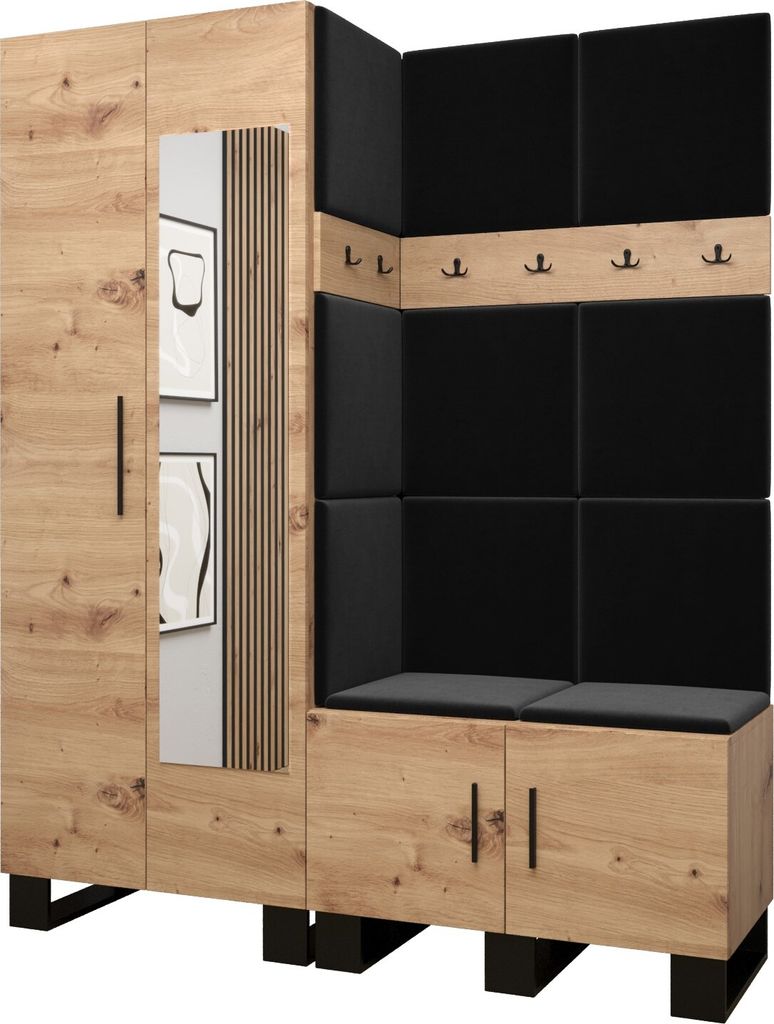 Garderobe ARTIN Set 14 mit gepolsterten Paneelen Industrial Produktbild 