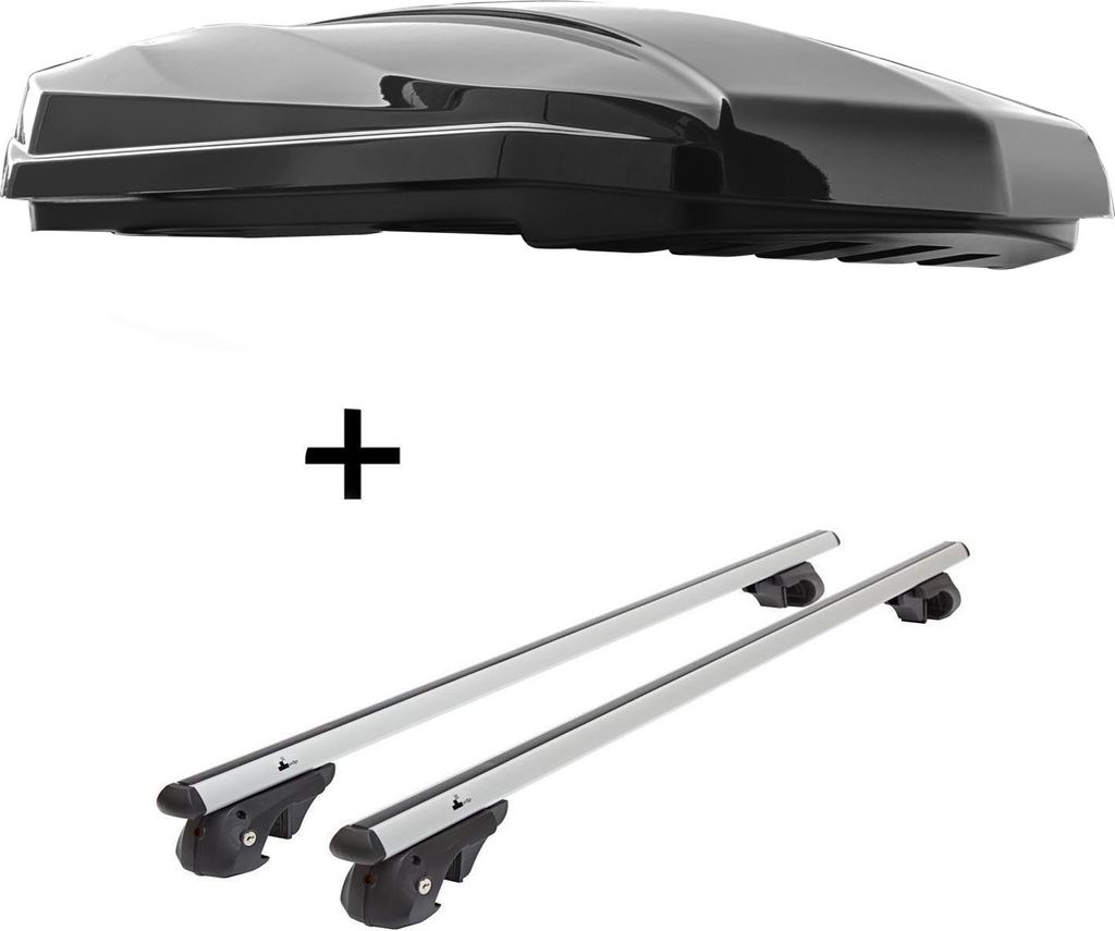 DACHBOX STRIKE 440 Liter schwarz hochglanz + Dachträger VDP004 L kompatibel mit Kia Ceed Sportswagon (Kombi) 2006-2012