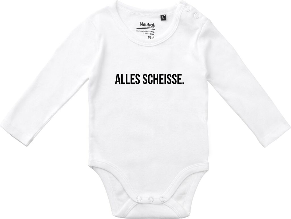 Huuraa Baby Body Alles Scheisse Schriftzug 62 White Baumwolle Fairtrade Langarmbody Geschenkidee