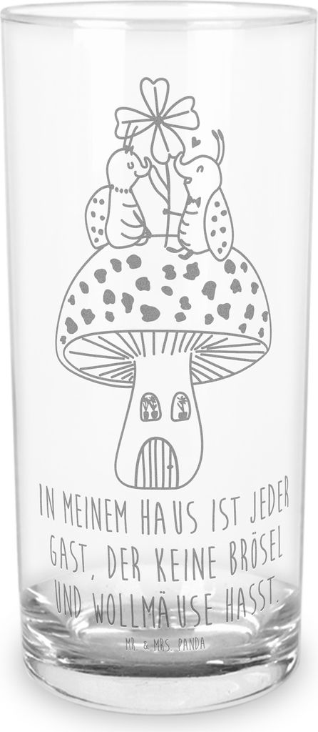Mr. & Mrs. Panda Glas Marienkäfer Fliegenpilz 400 ml - Transparent - Geschenk, Fleigenpilzhaus, Cocktailglas, Wasserglas, Tumbler, Haus, Wohnung, ...