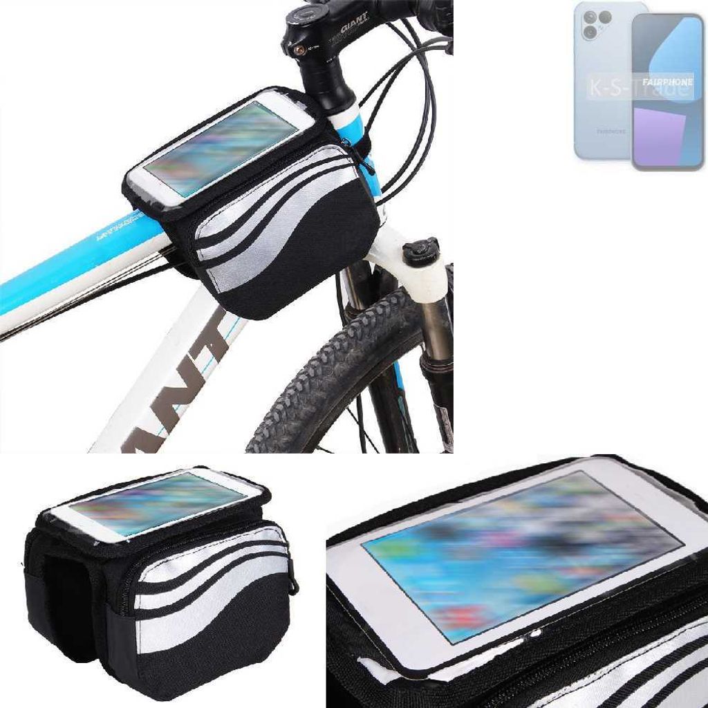 K-S-Trade Rahmentasche Fahrrad-Halterung kompatibel mit Fairphone Fairphone 5 Rahmenhalterung Fahrrad Handyhalterung Fahrradtasche Handy Smartphone