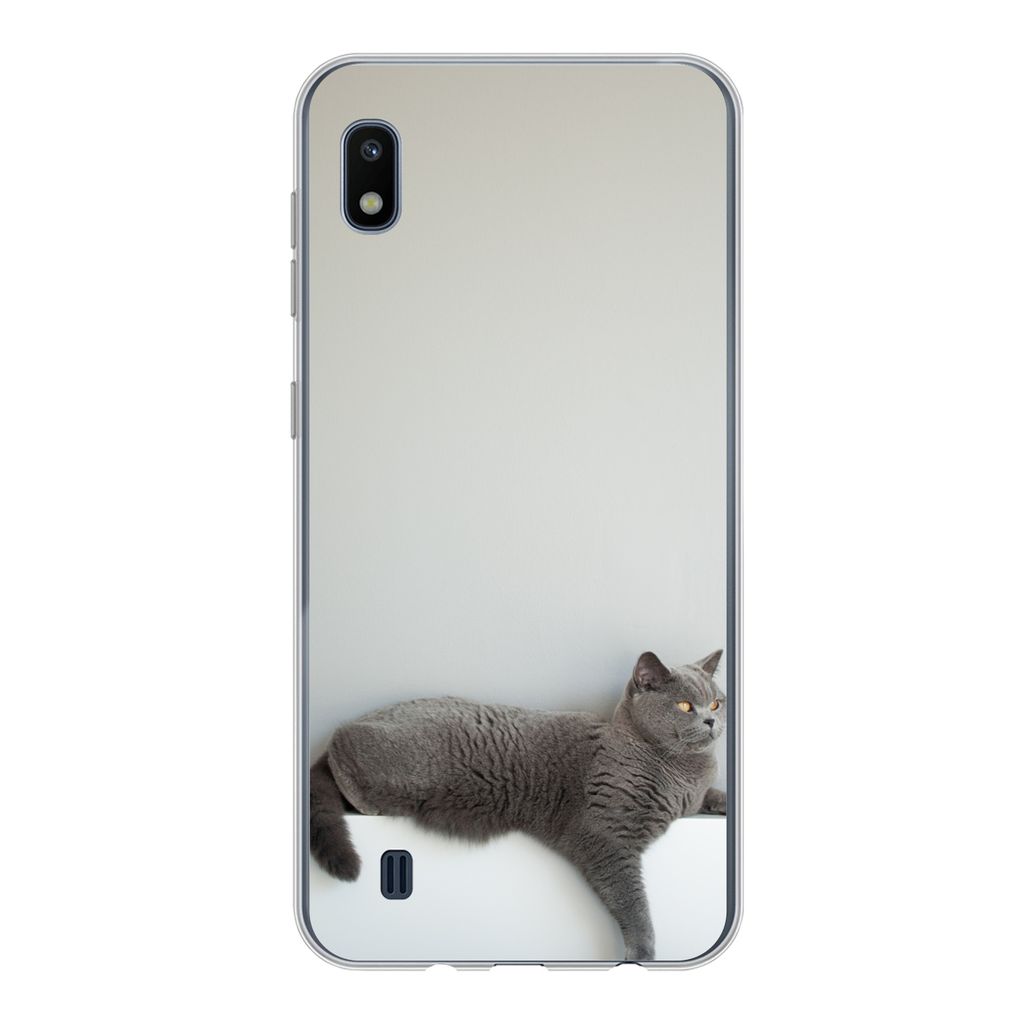 MuchoWow Handyhülle Schutzhülle Hülle für Samsung Galaxy A10 Katze - Britisch Kurzhaar - Grau - Mädchen - Kinder - Jungen - Kinder Silikon S...