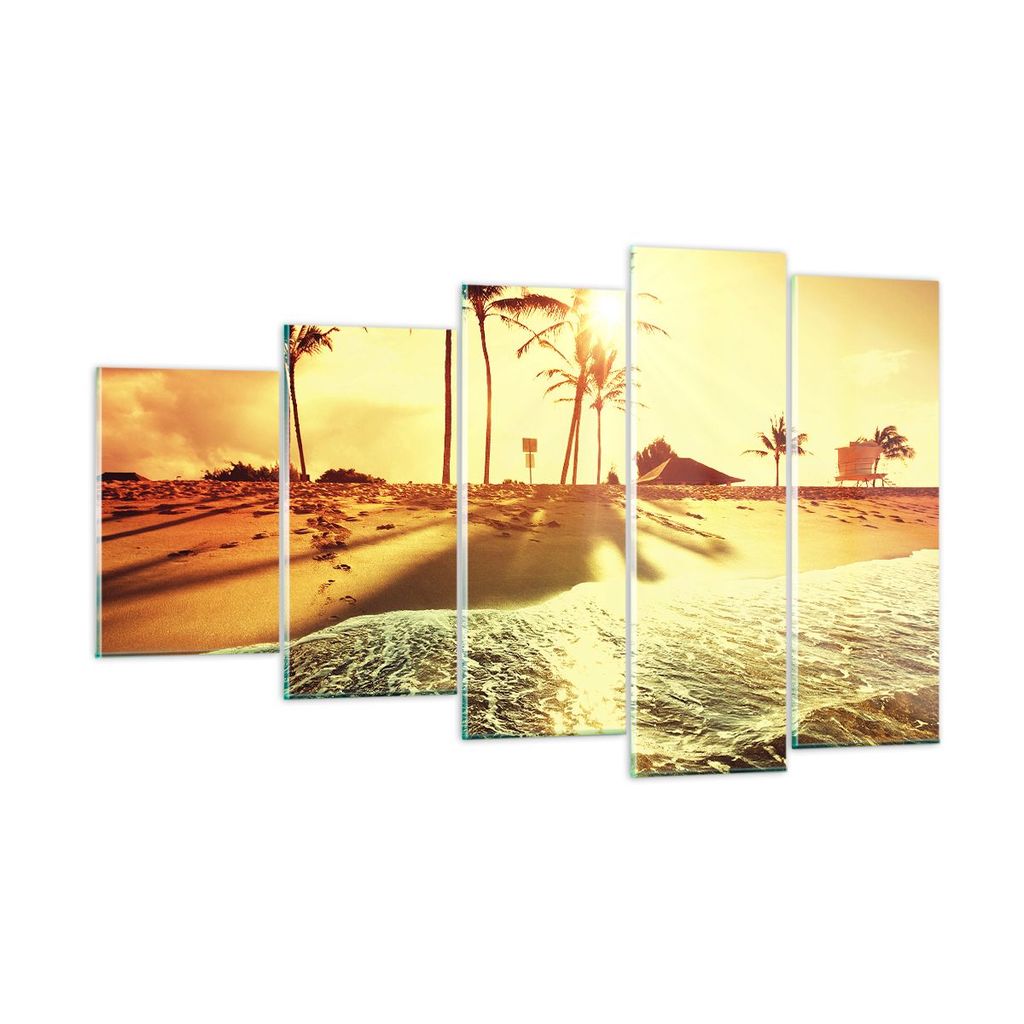 Bilder auf glas - Strand Meer Palme - 100x60cm - Glasbilder - Wandbilder - Kunstdruck - zum Aufhängen bereit - Wanddekoration aus Glas - Glas Bild...