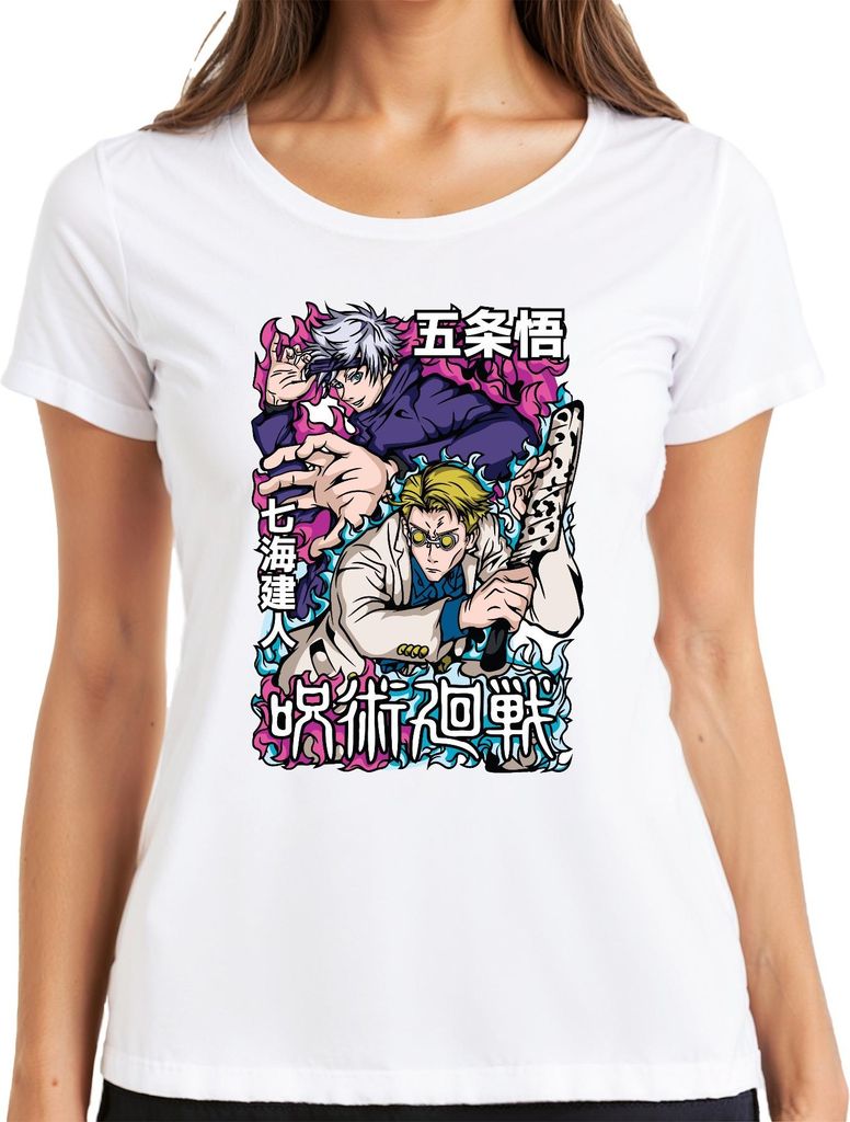 Jujutsu Kaisen Gojo Satoru Nanami Kento Manga Geschenk Retro Damen T-Shirt, Weiß, XL