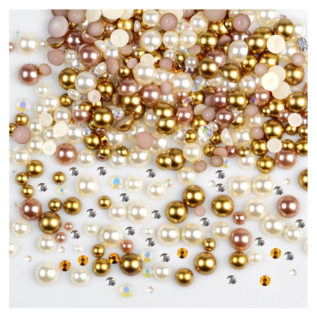 50g Nagel Charms, Nagelsteine, Mixperlen und Strasssteine für Bastelbedarf, flachrückige Strasssteine, halbrunde Perlen 3mm-10mm, Nagelzubehör m...