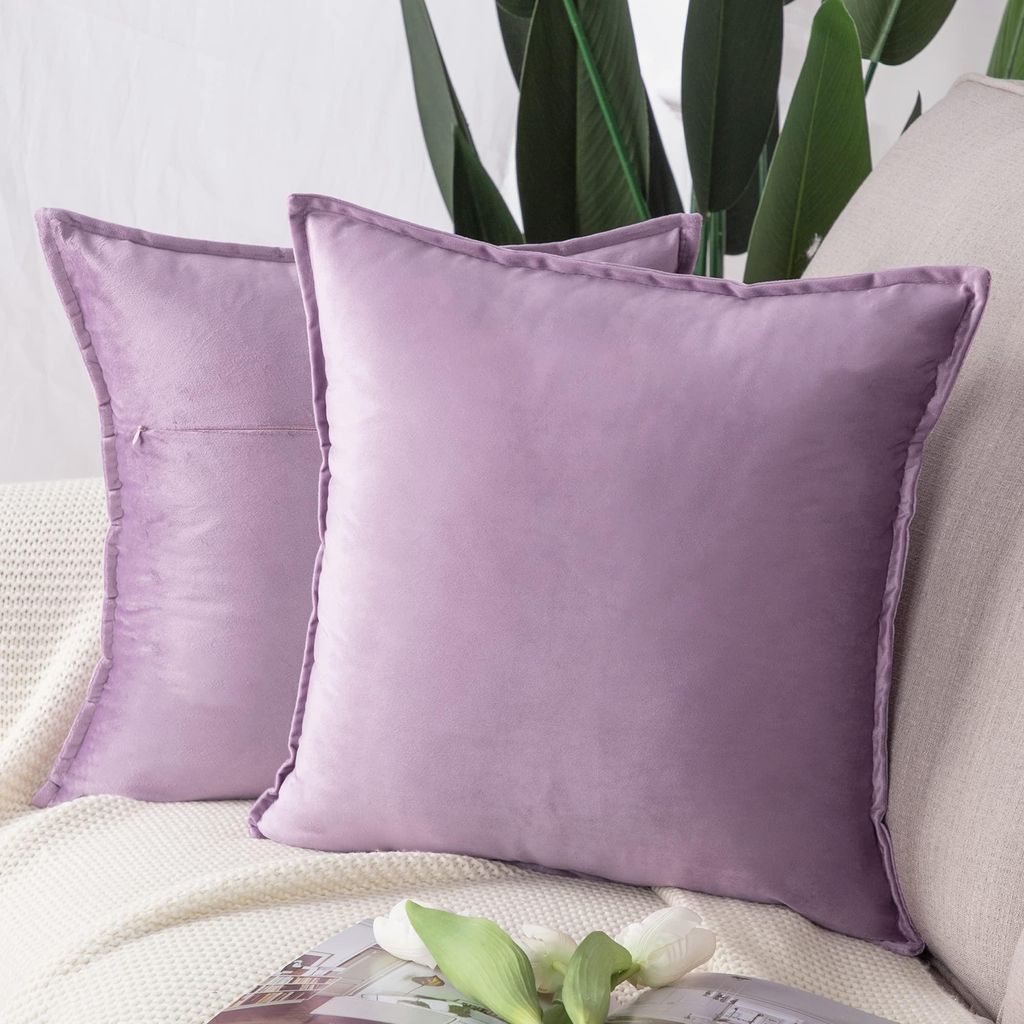 Set mit 2 dekorativen Samtkissenbezügen, Kissenbezüge für Sofa und Schlafzimmer, lila, quadratisch, 40 x 40 cm