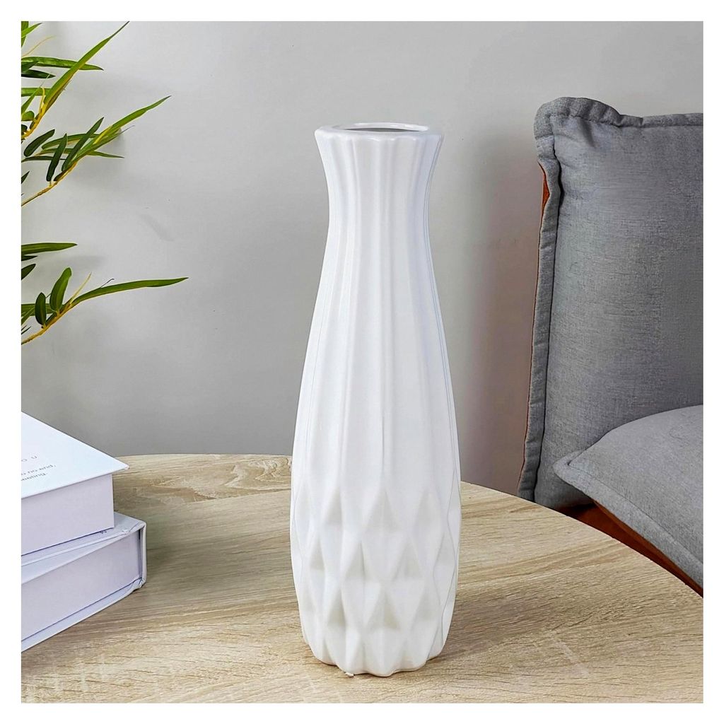 Keramikvase, Weiße Blumenvase, 30 cm hoch, Moderne strukturierte Vasen für Bauernhaus, Regal, Tischdekoration, Heimdekoration, Wohnzimmer