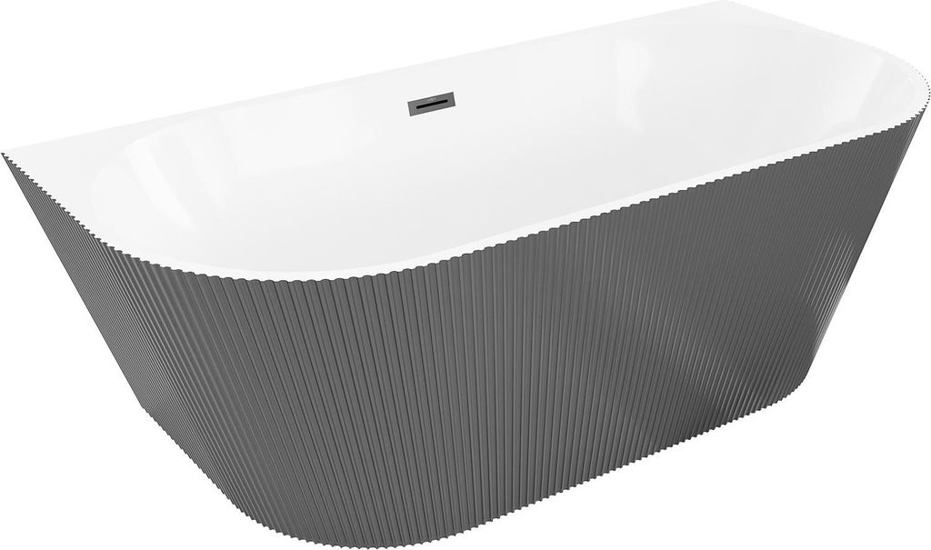Mexen Oris freistehende geriffelte Badewanne 170 x 80 cm, weiß/grau, schwarzer Überlauf - 52871708062-70