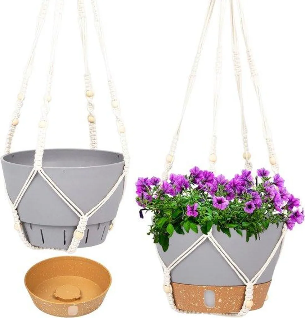 Pots suspendus 20 cm gris anthracite pour plantes intérieur et extérieur