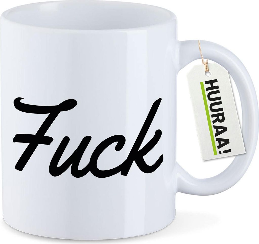 Huuraa Kaffeetasse Fuck englisch Schriftzug 330ml Weiß Keramik Kaffeebecher Geschenkidee