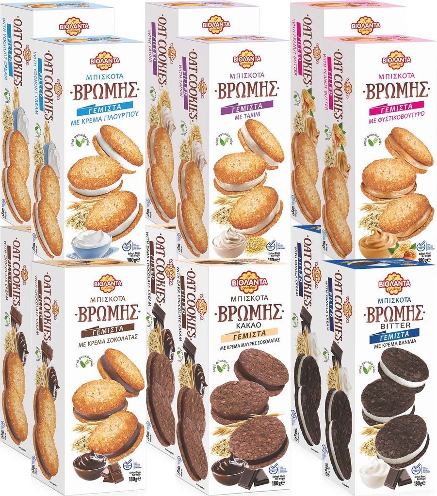 Cookies Doppelkekse Probierset 6 verschiedene Sorten gefüllte Hafer-Kekse mit Creme 2160g aus Griechenland