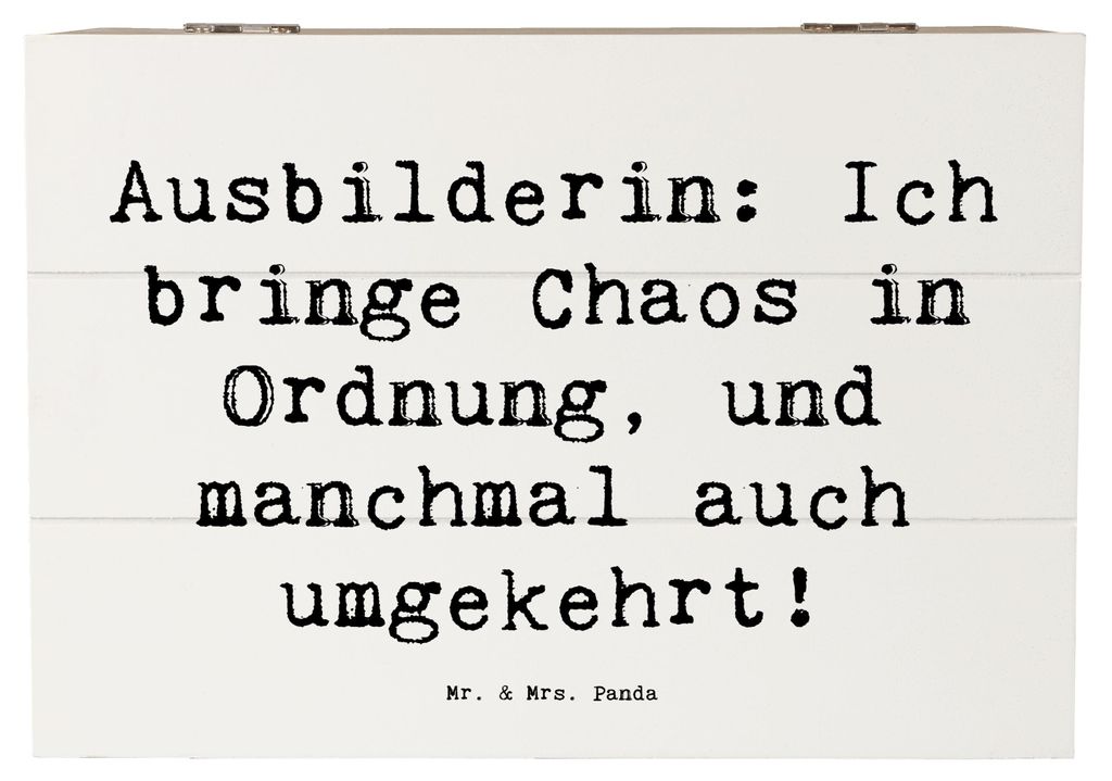 Mr. & Mrs. Panda Holzkiste Spruch Ausbilderin Chaos Ordnung 22 x 15 cm - Weiß - Geschenk, Schatzkiste, Holztruhe, Geschenke für Berufstätige, Ho...