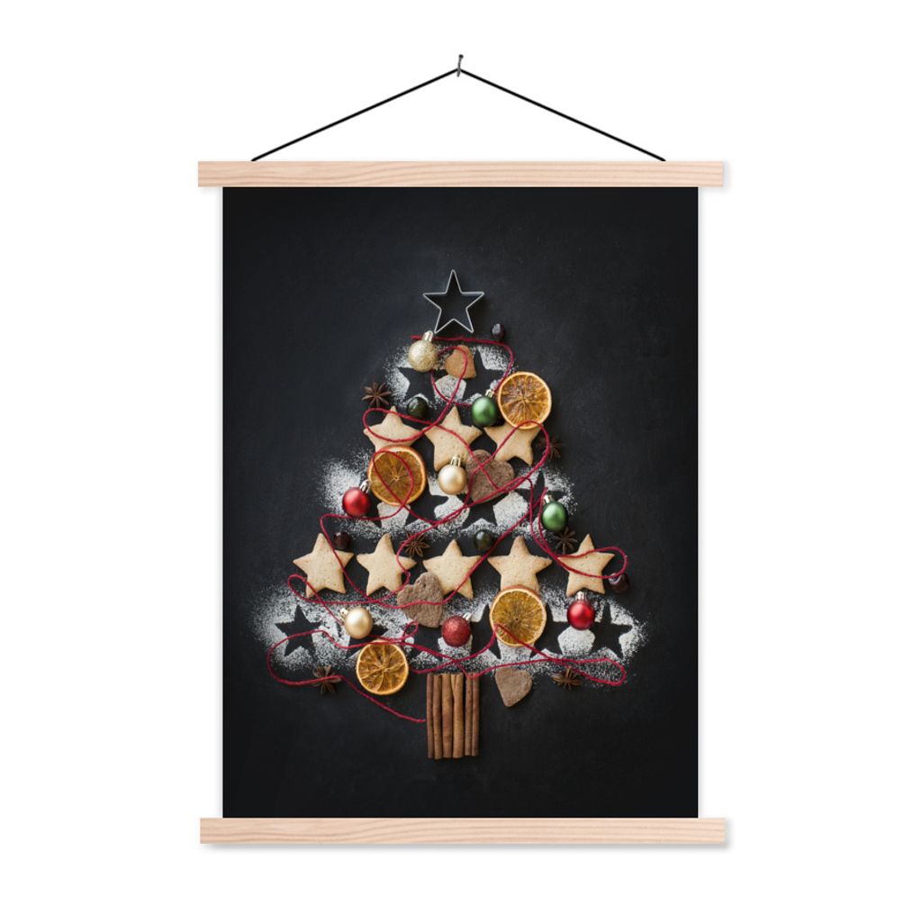 MuchoWow Textilposter Weihnachtsbaum - Lebensmittel - Stillleben 40x53 cm mit holzfarbenen Rahmen - Schlafzimmer